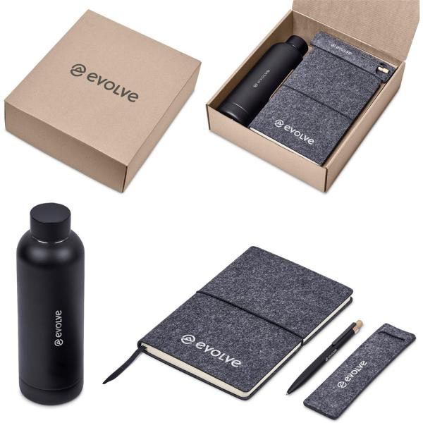 Custom Sports Kits Zimbabwe Corporate gift set with notebook, pen and water bottle
